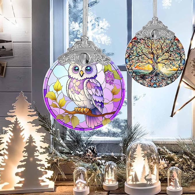 Stained Glass Suncatcher Owl Ornament for Christmas, Holidays, Tree Decor, and Home - Owl Gifts