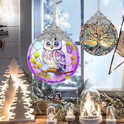 Stained Glass Suncatcher Owl Ornament for Christmas, Holidays, Tree Decor, and Home - Owl Gifts