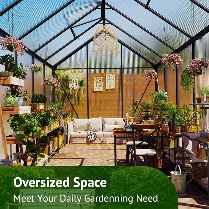 12x6ft Polycarbonate Greenhouse, Heavy Duty Walk-in Aluminum Greenhouse for Outdoors, Garden, Backyard, with Ventilation Window, Rain Gutter, Sliding Door