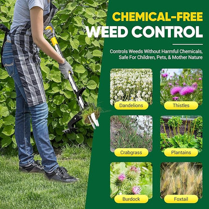 4-Claw Stand Up Weed Puller Tool, Gardening Hand Weeding Tool with 39.3" Long Ergonomic Handle with Easy-Eject Mechanism-Yellow