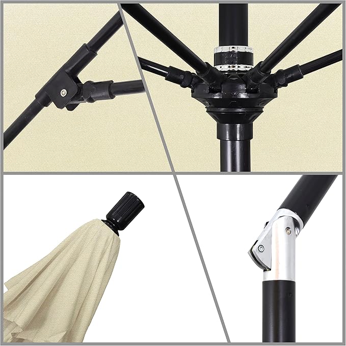 California Umbrella 9' Round Aluminum Pole Fiberglass Rib Market Umbrella, Crank Lift, Collar Tilt, Black Pole, Sunbrella Spectrum Mist