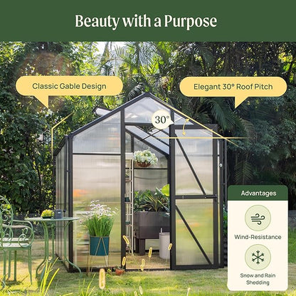 Vego Garden Junior Victorian Greenhouse 6.5 ft – Durable Aluminum Frame with Polycarbonate Panels – All-Season Greenhouse for Backyard or Patio