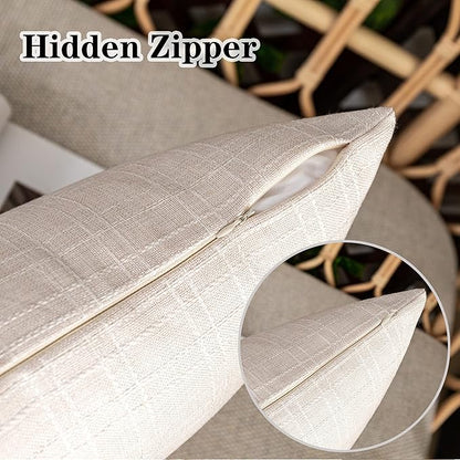 Kevin Textile Pack of 2 Decorative Outdoor Waterproof Checkered Pillow Covers Square Garden Cushion Sham Throw Pillowcase Shell for Patio Tent Couch 24x24 Inch Light Beige