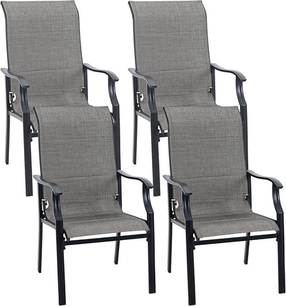 PHI VILLA Outdoor Dining Chairs Set of 4, High Back Textilene Fabric Padded Armchairs with E-Coated Steel Frame for Patio, Porch, Deck, Yard