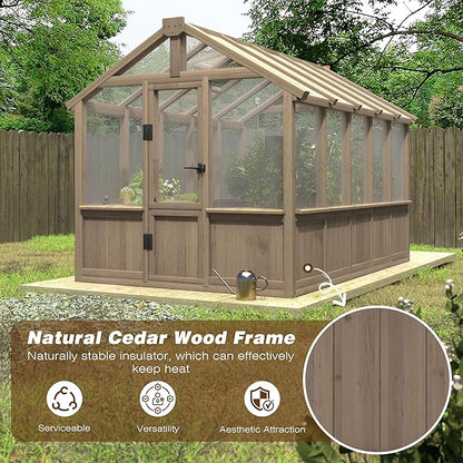 Mupater 6'x10' Wooden Greenhouse for Outdoor, Heavy Duty Green House Kit with Ventilated Window and Lockable Door, 6mm MWPC Panels for UV Protection, Walk-in Greenhouse for Backyard, Patio, Lawn