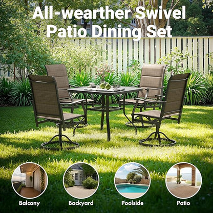 Soohow Patio Dining Chairs Set of 4, Swivel Outdoor Patio Chair with Paded Textilene Fabric, All Weather Outdoor Seats Ergonomic Comfort, Perfect Seats for Backyard, Balcony, and Garden