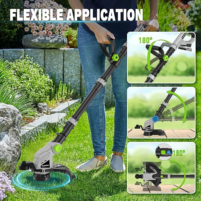 Weed Wacker Cordless 20V 12'' Electric Weed Eater with Auto Line Feed, 2.0Ah Battery and Fast Charger, 6 x Replacement Line, Battery Powered String Trimmer for Lawn Care, GrassTrimmer (AD-ST-001.1)