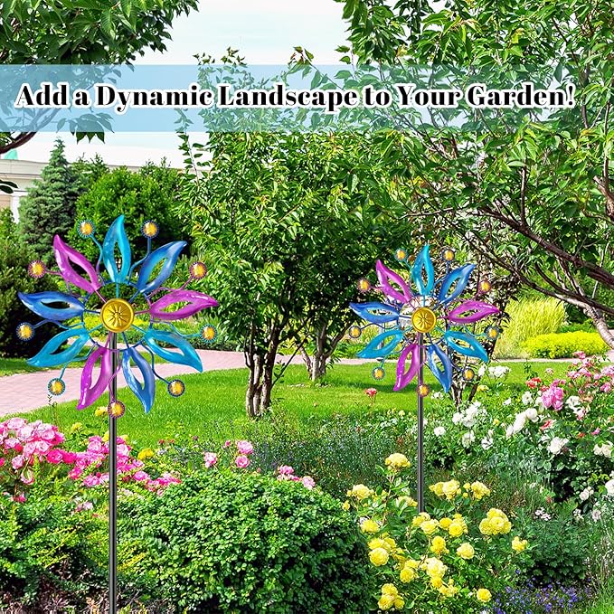 Wind Spinner Outdoor, Metal Windmill Garden Decorations, Kinetic Wind Spinners Colorful Wind Sculpture Yard Art for Garden Patio Lawn Decor (1PC Single Turn B)