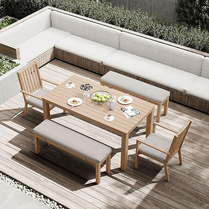 Outdoor Patio Bench, Metal Aluminum Outdoor Bench with Waterproof Cushions, Furniture Seating for Porch, Balcony, Deck, Backyard, Light Wood Color