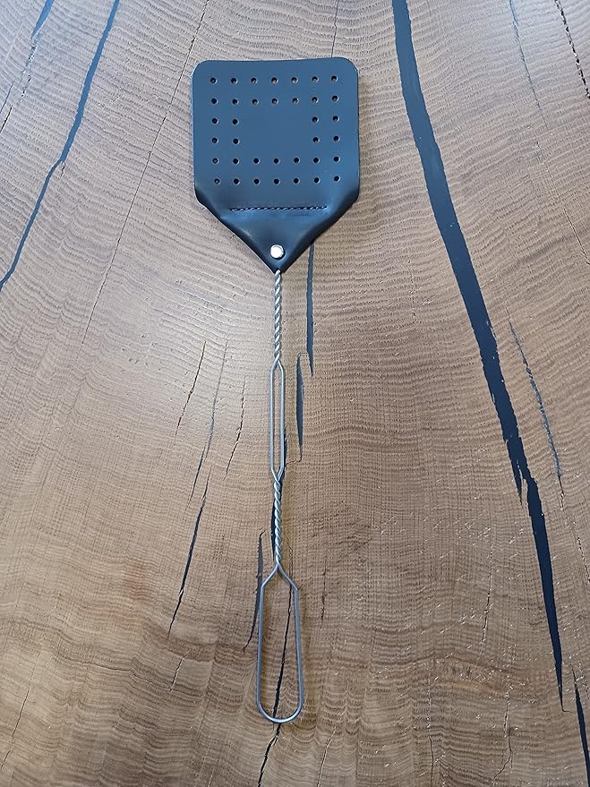 Leather Fly Swatter Set (1 Pack) – 17” Amish-Made Fly Swat w/Real Leather Paddle – Fly Swatters Multi Pack w/Metal Handle – Bug Swatter, Mosquito Swatter, Wasp Swatter (Black)