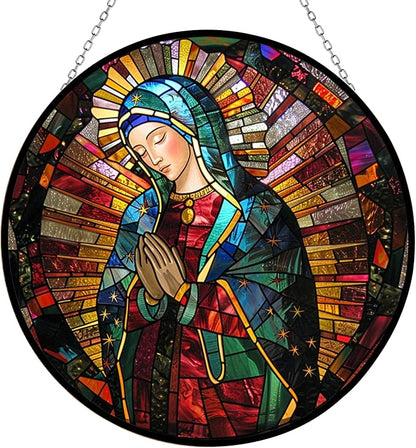 Customized Virgen De Guadalupe Stained Glass Suncatcher Window Hanging, Gothic Christmas Ornaments for Fiction Lovers, Dinosaur Room Decor for Nursery New Home Gifts