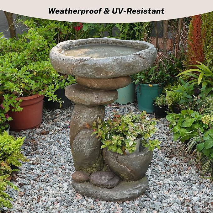 27.6" Tall Outdoor Fountain for Garden, Patio, Yard – Vertical Space-Saving Design, Made of Resin & Fiberglass Composite – No Pump/Lights Included