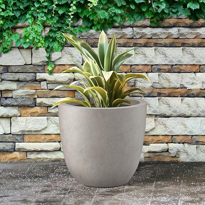 Kante 14 Inch Dia Round Concrete Planter, Indoor Outdoor Large Plant Pot with Drainage Hole and Rubber Plug for Home Patio Garden, Weathered Concrete