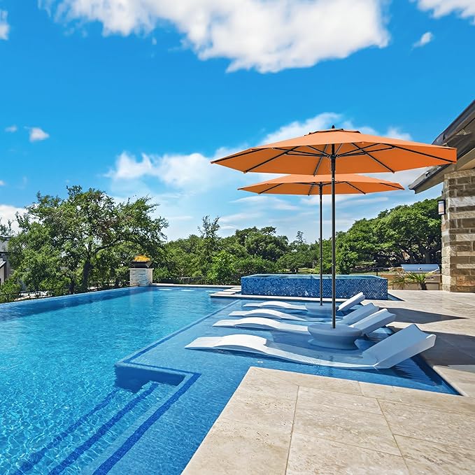 Midtown Umbrellas Push Pop Sunbrella Umbrella 8 Feet Outdoor Umbrella in Canvas Tuscan Acrylic Fabric - Patio, Backyard, Garden, Picnic Table & Pool - Black Pole