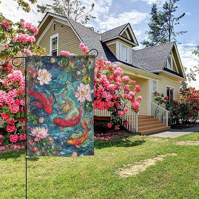 Fish Garden Flag Vertical Double Sided Outdoor Yard Flags 12.5x18 Inch Burlap Banners for House Lawn