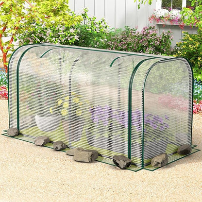 Mini Greenhouse, 47" x 22" x 24" Portable Greenhouse with Roll-Up Door, Ground Stakes, Metal Frame, Waterproof & Sun-Protective PE Cover, Small Green House for Outdoors & Indoors (White)