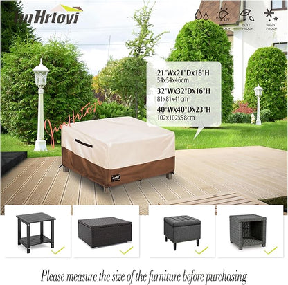 Patio Ottoman Cover Waterproof Square Outdoor Ottoman Covers, 32W x 32D x 16H Inches Patio Furniture Covering Protector Outdoor Side Table Cover, Beige&Brown