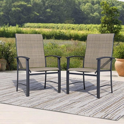 Outdoor Dining Chairs Set of 2, Stackable Patio Chairs with Metal Frame & Textilene Fabric, Perfect for Patio Garden Deck, Mocha