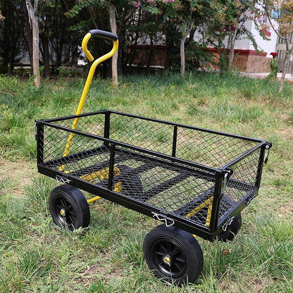 Heavy-Duty Solid Tire Garden Dump Cart - 4.86 cu. ft. Yard Wagon Cart with 600 LBS Capacity & Spacious Mesh Bed (37" x 19.5") - No-Flat Tires, Utility Wagon