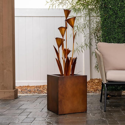 XBrand Metal Sculptural Multi-Tiered Flower Water Fountain, No LED Lights, Bronze, 46" Tall