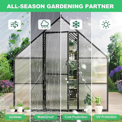 8'x14' Aluminum-Framed Polycarbonate Greenhouse, Heavy Duty Polycarbonate Greenhouse With Quick Setup Structure and Roof Vent, Large Enhanced Aluminum GreenhouseKit for Outdoors
