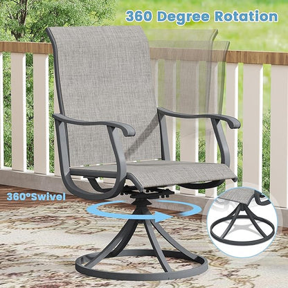 DIFY 5 Pieces Outdoor Patio Dining Set, 4 Grey Textilene Swivel Dining Chairs and 40.6" Grey Wood-Like Round Metal Dining Table, Outdoor Table and Chairs