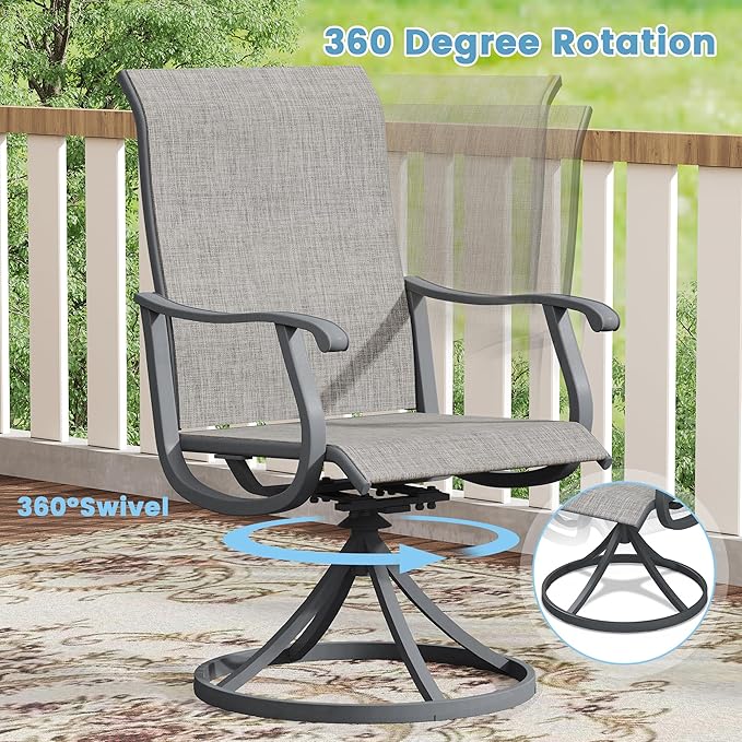 DIFY 5 Pieces Outdoor Patio Dining Set for 4, 40.2" Metal Square Dining Table and 4 Textilene Swivel Dining Chairs, Outdoor Table and Chairs