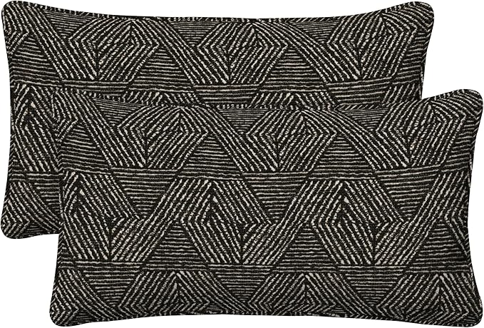 Honeycomb Outdoor Lumbar Toss Pillow Set, 22" W x 12" L, Zaire Black Lumbar Outdoor Pillows