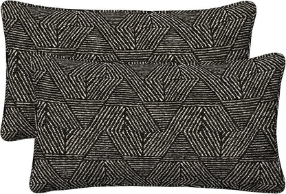 Honeycomb Outdoor Lumbar Toss Pillow Set, 22" W x 12" L, Zaire Black Lumbar Outdoor Pillows