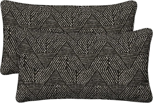 Honeycomb Outdoor Lumbar Toss Pillow Set, 22" W x 12" L, Zaire Black Lumbar Outdoor Pillows
