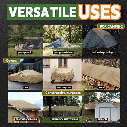 RAINDEWAY 7x20 Feet Heavy Duty Tarp,12 Mil Tan Waterproof Poly Tarp Cover,UV Resistant,Weatherproof,Durable,Multipurpose Tarps with Grommets and Reinforced Edges