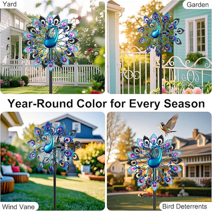 Wind Spinners Garden Decor for Outside, 13 Inches 360°Peacocks Windmill for Yard Decorations Outdoor, Metal Yard Art Wind Sculptures Garden Gifts for Women, Backyard, Patio, Lawn Ornament