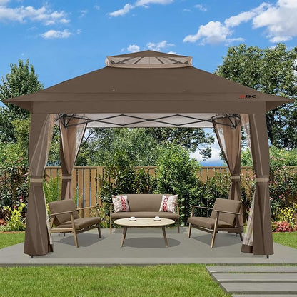 ABCCANOPY 13x13 Pop Up Gazebo, Outdoor Canopy Tent, Instant Screened Shelter with Mosquito Netting for Patio, Garden, Backyard, Party, Camping (Brown)