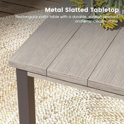 DIFY 40.2" Square Patio Dining Table for 4, Outdoor Metal Dining Table with 1.57" Umbrella Hole for Backyard Lawn Garden, Grey Wood-Like