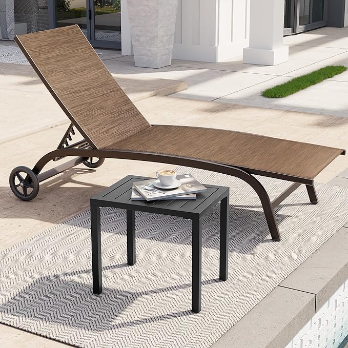 Crestlive Products Outdoor Side Table,Aluminum Rectangular Side/End Table, Small Patio Coffee Bistro Table for Outdoor Indoor (Black)