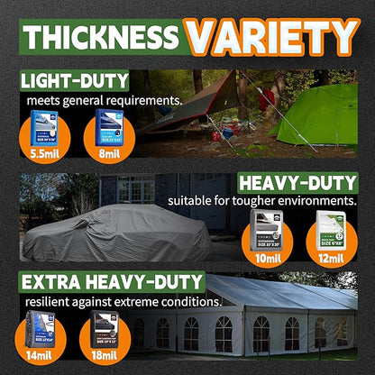 RAINDEWAY 16x20 Feet Heavy Duty Tarp,12 Mil Tan Waterproof Poly Tarp Cover,UV Resistant,Weatherproof,Durable,Multipurpose Tarps with Grommets and Reinforced Edges