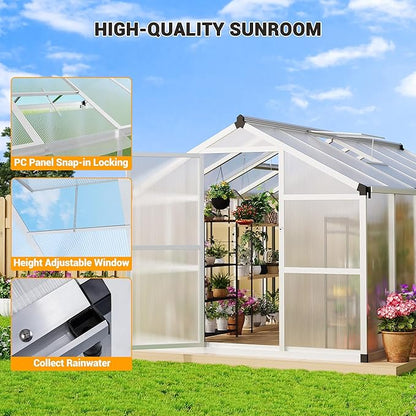 8 x 12 FT Greenhouse, Heavy-Duty Polycarbonate Large Walk-in Greenhouse Roof Vent ,Aluminum Frame & Lockable Door, for Backyard, Green Houses for Outside Garden Backyard