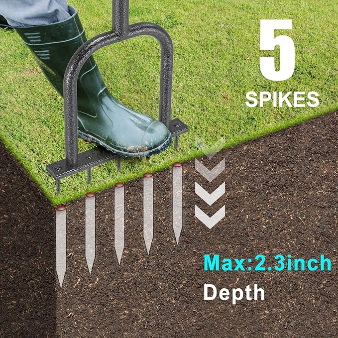 BeneLabel Handheld Lawn Aerator Spike Manual Tool with Solid Spikes Grass Aerators for Lawn with Soft Rubber T-Handle Revives Lawn Health, Loosening Soil