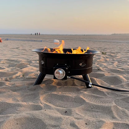 Flame King Smokeless Propane Fire Pit, 24-inch Portable Firebowl, 58K BTU with Self Igniter, Cover, & Carry Straps for RV, Camping, & Outdoor Living