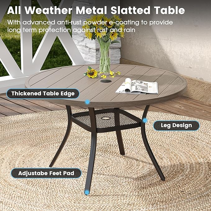 DIFY 5 Pieces Outdoor Patio Dining Set, 4 Grey Textilene Swivel Dining Chairs and 40.6" Grey Wood-Like Round Dining Table, Metal Outdoor Table and Chairs