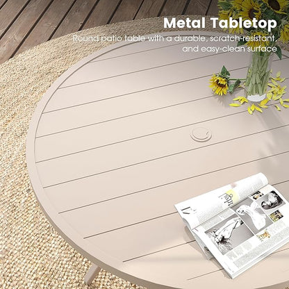 DIFY 7 Pieces Outdoor Patio Dining Set, 6 Sandshell Textilene Swivel Dining Chairs and 47.2" Sandshell Round Dining Table, Metal Outdoor Table and Chairs