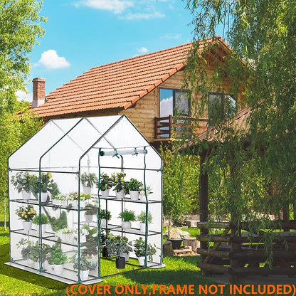 Greenhouse Cover Replacement, 56×56×76 Inches PE Walk-in Greenhouse Cover for Gardening Plants w/Roll-Up Zipper Door, Waterproof Wind Rain Proof Frost Protection , Easy Assembly (No Frames Include)