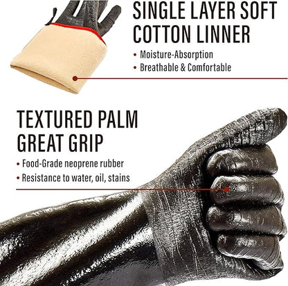 RAPICCA 700°F Heat Resistant BBQ Grill Gloves: Oil Resistant Waterproof for Smoking Grilling Cooking Barbecue Deep Frying Turkey Rotisserie Handling Hot Greacy Meat Stocking Stuffers - Long Sleeve