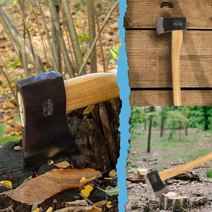Prandi Axes Yankee C45 Forged Carbon Steel Hatchet - Hickory Handle with Leather String - Ideal for Firewood, Splitting, and Chopping - 35.43" L x 7.95" W, 1800g Head 3.086.18.TH