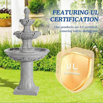 Italian Outdoor Water Fountains Garden Decor - 48.4''H Fountains and Waterfalls Outside, Large Cascading Indoor Floor-Standing Resin Bubbler Fountain Features W/Pump for Patio, Yard (Gray)