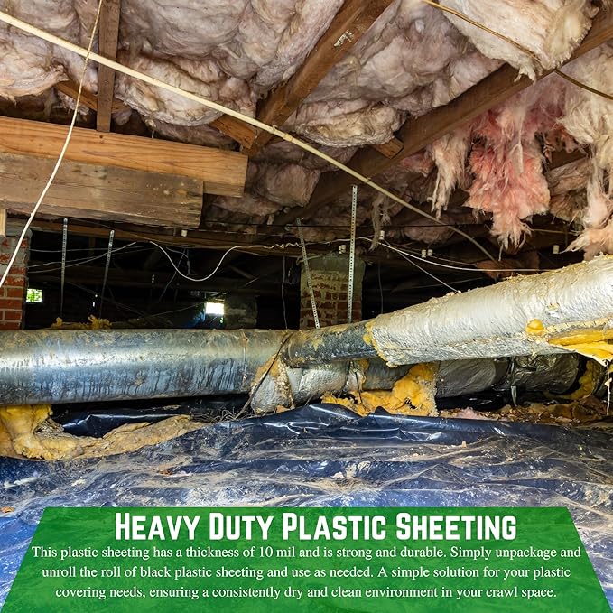 Farm Plastic Supply - Crawl Space Vapor Barrier - 10 Mil - Black Vapor Barrier, Thick Plastic Sheeting, Heavy Duty Polyethylene Film, Drop Cloth Covering for Crawlspace, Basement (20' x 100')