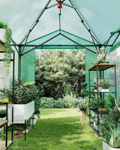 6x8FT Instant Pop-Up Walk-in Greenhouse, Plant Hot House with Galvanized Steel Frame, Green PE Cover, Roll-Up Zipper Door, Portable Large Plant Tent with Ground Pegs & Ropes for Stability