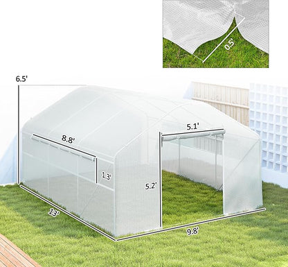 Outsunny 13' x 10' x 6.5' Hoop House Greenhouse with Large Windows and Zippered Door, Large Walk-in Tunnel Green House with Upgraded Galvanized Steel Frame, PE Cover, Gardening Plant Hot House, White