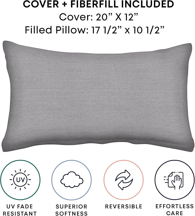 Honeycomb Outdoor Lumbar Toss Pillow Set, 20" W x 12" L, Heathered Solid Grey Outdoor Pillows