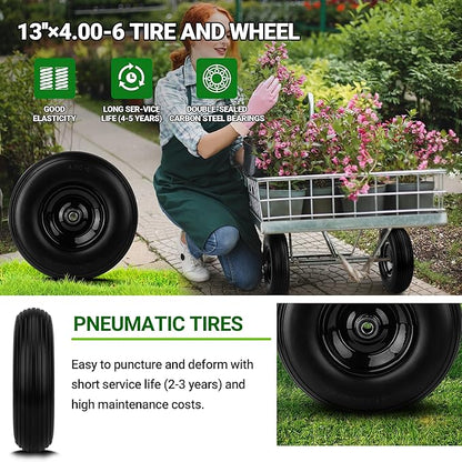 Upgrade 13Inch Wheelbarrow Tires 4.00-6 Flat Free Tire And Wheel with 5/8" & 3/4" Bearings, 1.77"-5.75" Center Hub for Wheelbarrows Garden Wagon Cart Wheel Replacement by NISHCON, 1Pack